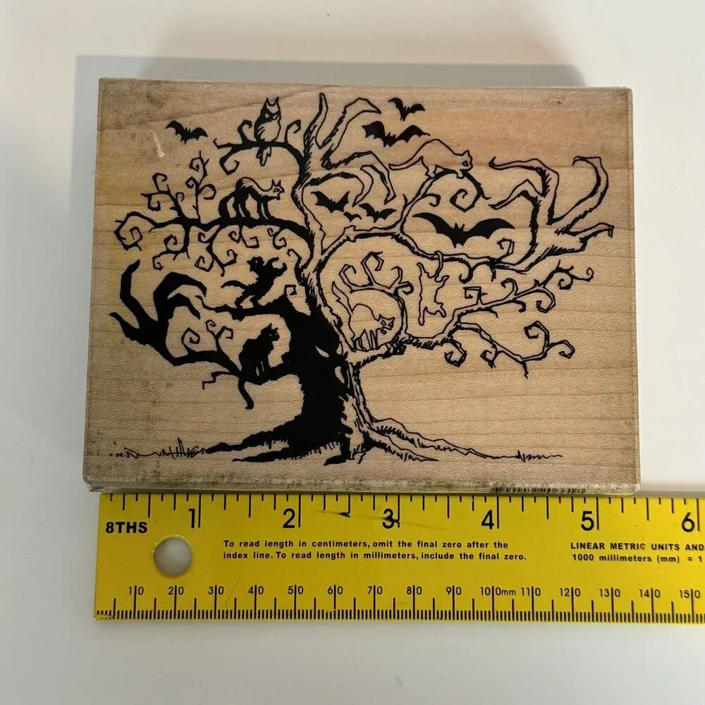 Stampendous Twisted Tree R208 Halloween 5.25x4in Rubber Stamp Wood Back 2014